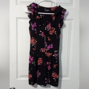 Express Black Jumpsuit with Purple and Red Floral
